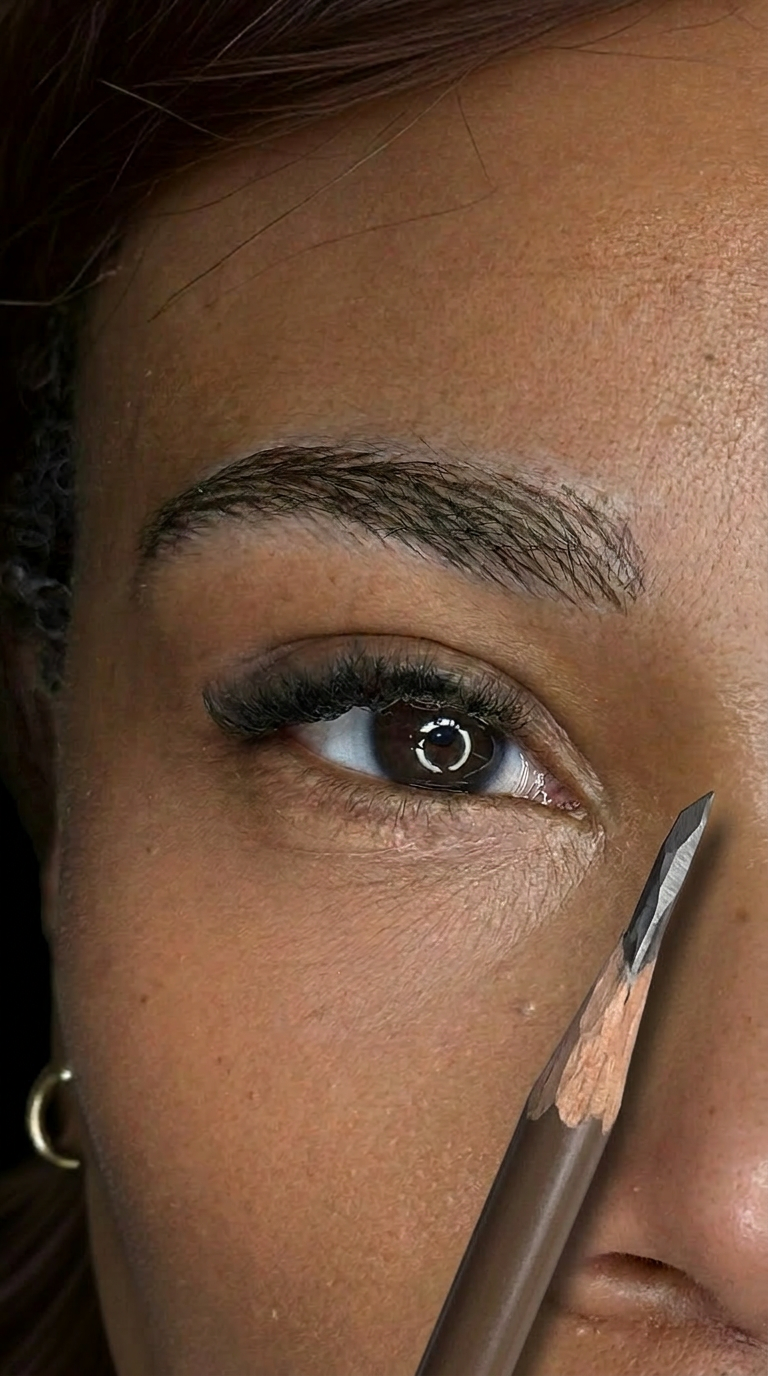 Hand-drawn pencil preview of future brows on one eyebrow